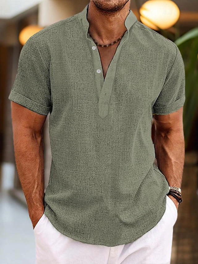 Silas Men's Linen Shirt – Cotton-Linen Henley Short Sleeve Summer Top