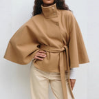 Charlotte Women's Cape Coat – Belted High Collar Elegant Winter Overcoat