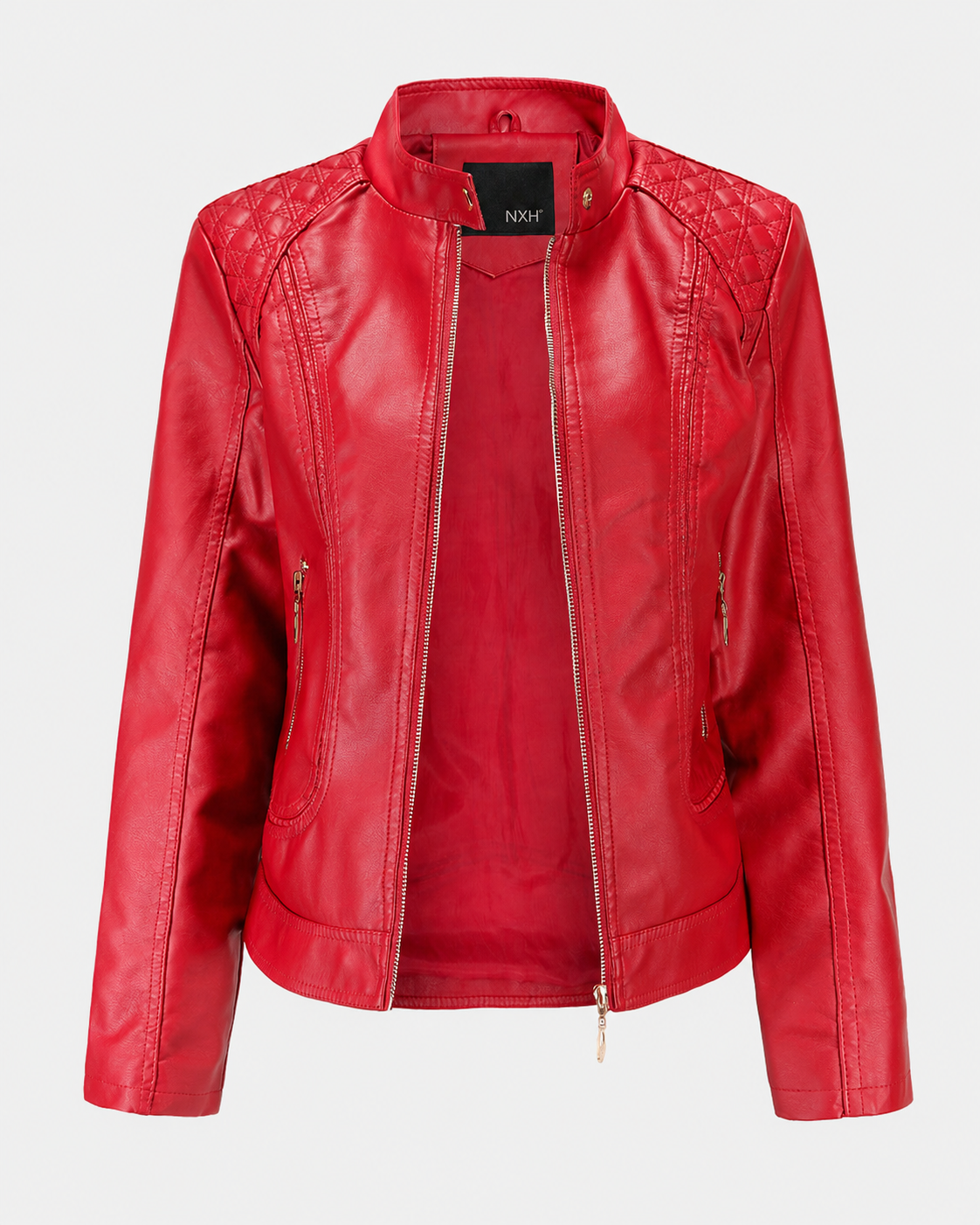Janiyah Women's Leather Jacket – Stand Collar Zip Jacket with Pockets