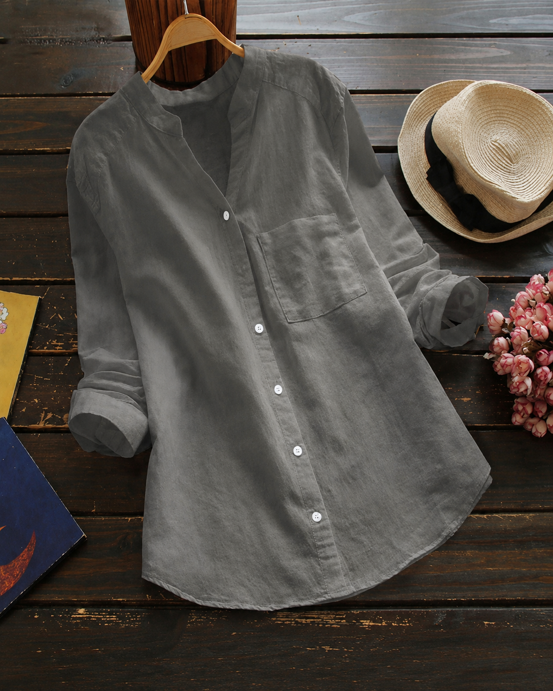 Aloyse Women's Linen Cotton Shirt – Relaxed Fit Breathable Button-Up Top