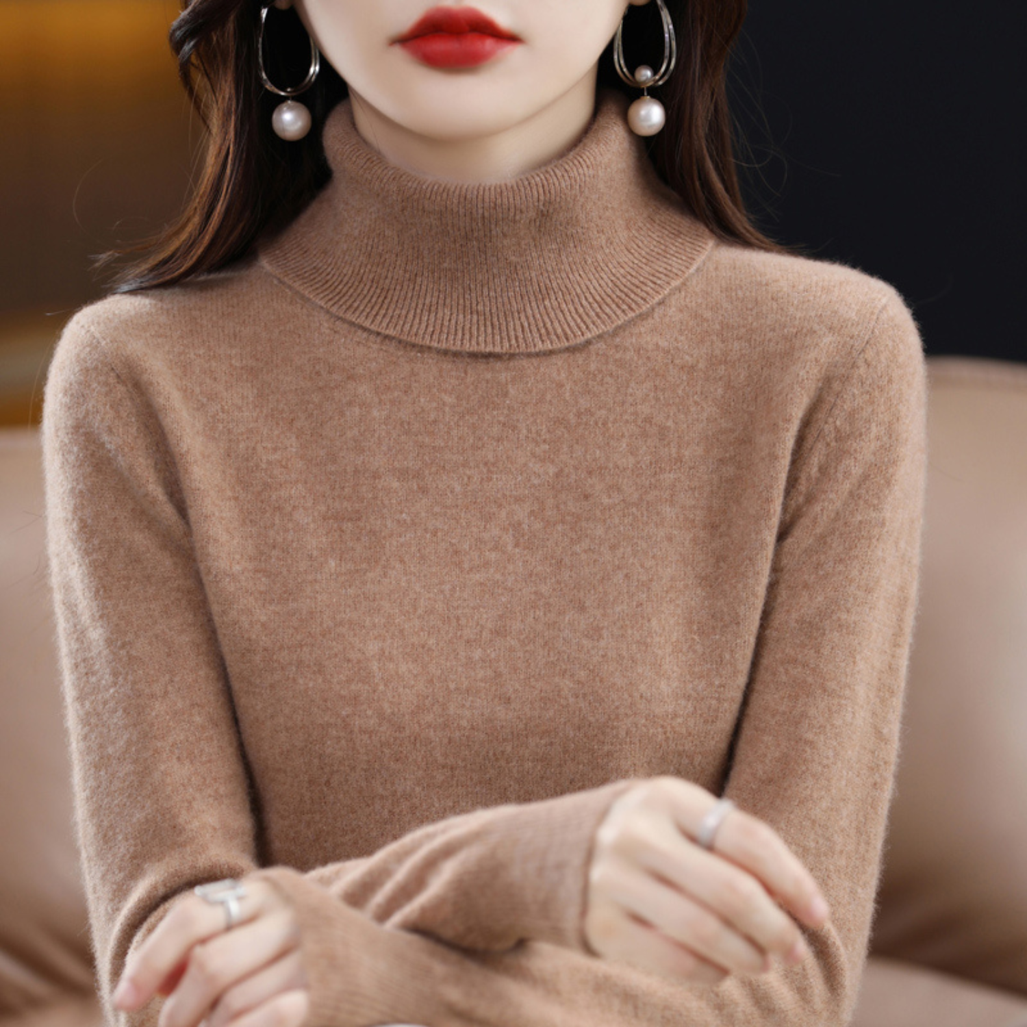 Emmie Women's Cashmere Turtleneck Sweater – Soft Regular Fit Elegant Pullover