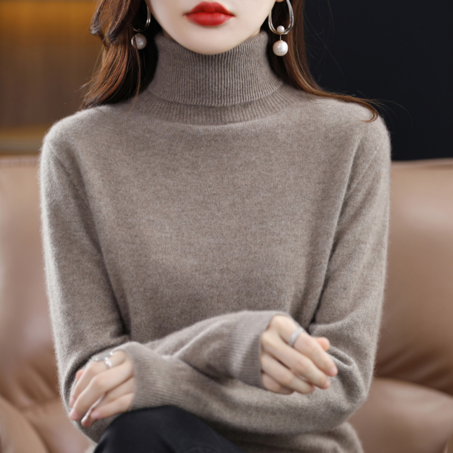 Emmie Women's Cashmere Turtleneck Sweater – Soft Regular Fit Elegant Pullover
