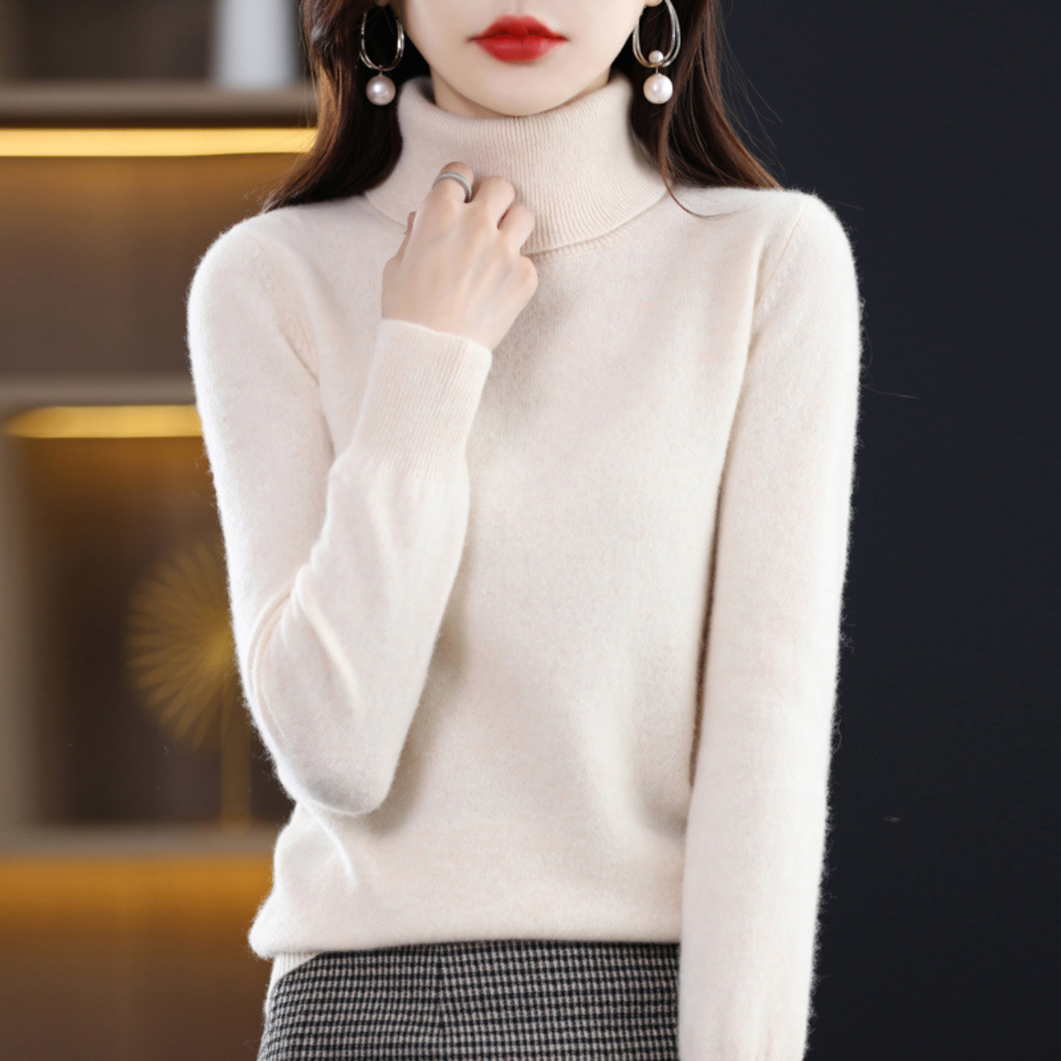 Emmie Women's Cashmere Turtleneck Sweater – Soft Regular Fit Elegant Pullover