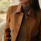 Anita Women's Leather Jacket – Button-Up Elegant Collared Casual Coat