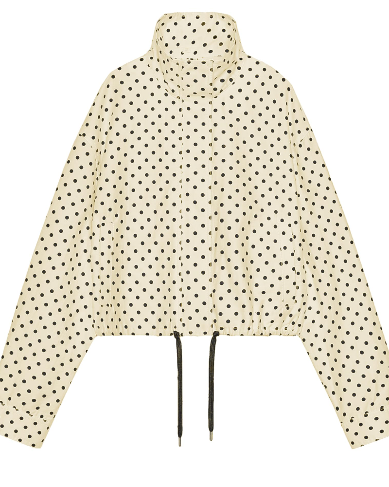 Phoebe Women’s Polka Dot Cropped Jacket – Lightweight Zip-Up with Drawstring Hem