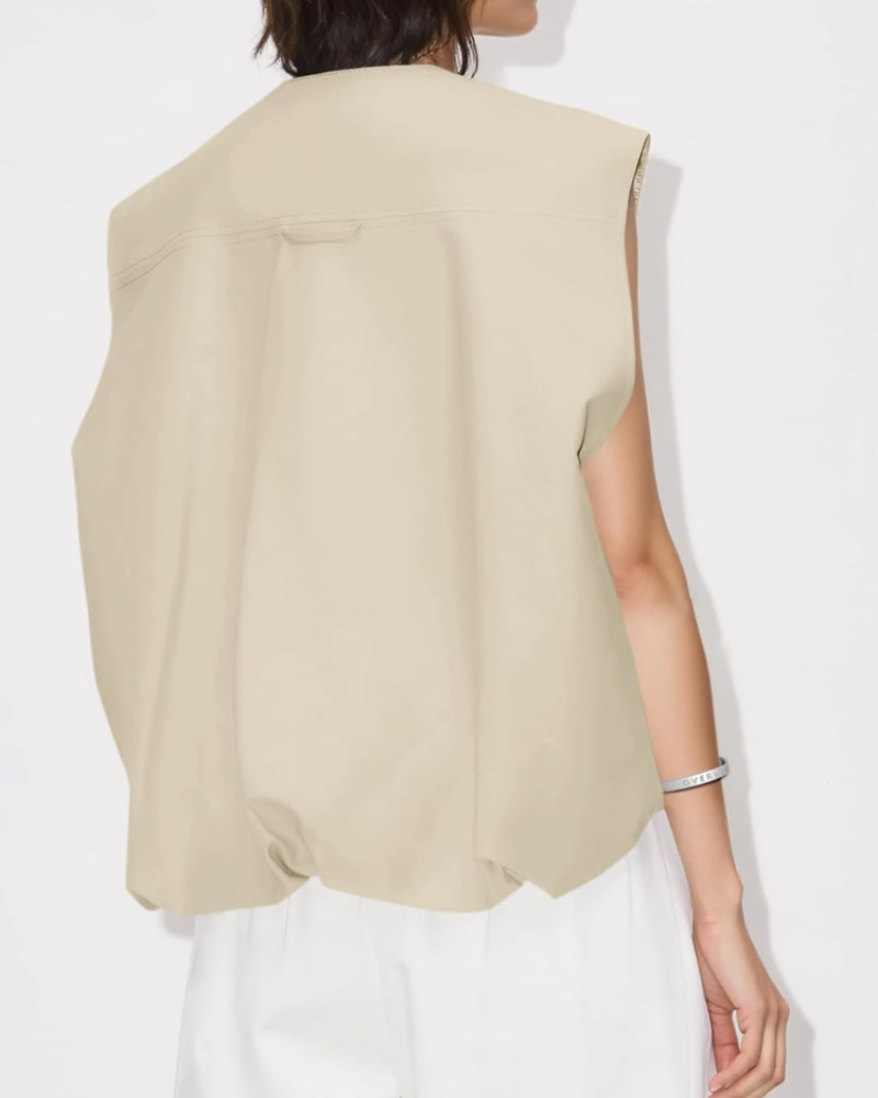 Harper Women’s Oversized Cargo Vest – Zip-Up Streetwear Layer with Ruched Hem