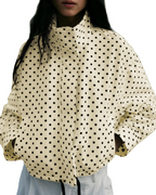 Phoebe Women’s Polka Dot Cropped Jacket – Lightweight Zip-Up with Drawstring Hem