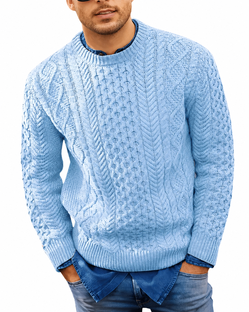 Othar Men's Cable Knit Sweater – Classic Warm Pullover for Fall and Winter
