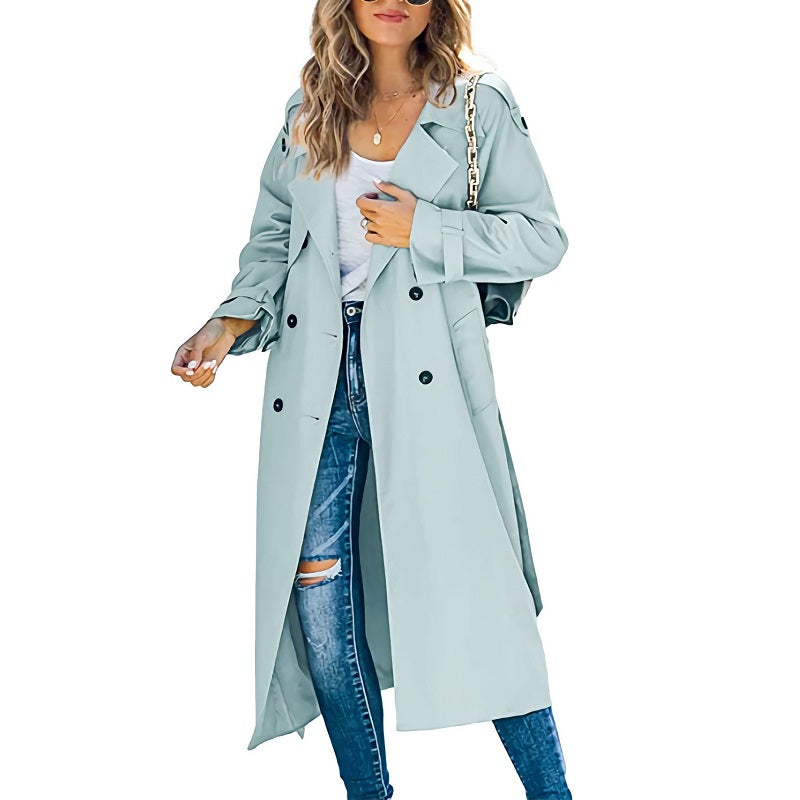 Brielle Women’s Long Trench Coat – Elegant Tailored Fit Lightweight Mid-Season Jacket