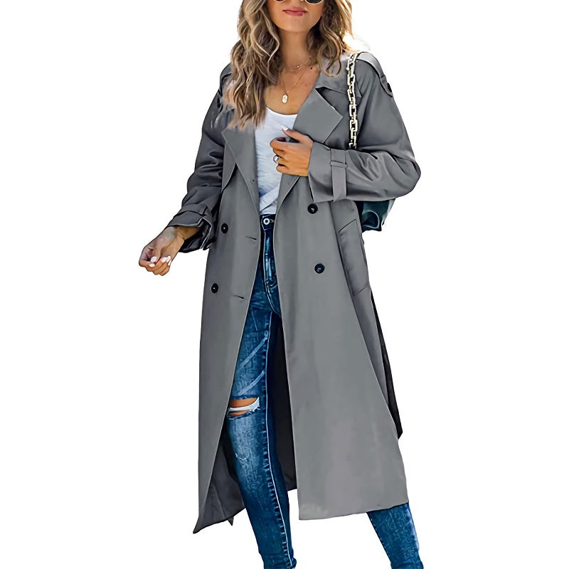 Brielle Women’s Long Trench Coat – Elegant Tailored Fit Lightweight Mid-Season Jacket