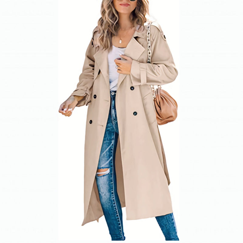 Brielle Women’s Long Trench Coat – Elegant Tailored Fit Lightweight Mid-Season Jacket