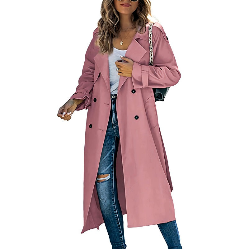 Brielle Women’s Long Trench Coat – Elegant Tailored Fit Lightweight Mid-Season Jacket