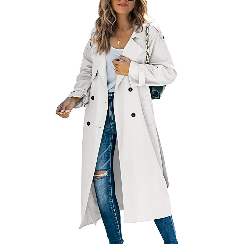 Brielle Women’s Long Trench Coat – Elegant Tailored Fit Lightweight Mid-Season Jacket