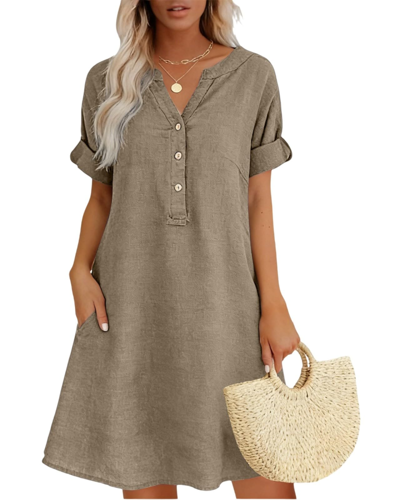 Evelyn Women’s Summer Midi Dress – Casual Linen Cotton Beach Sundress