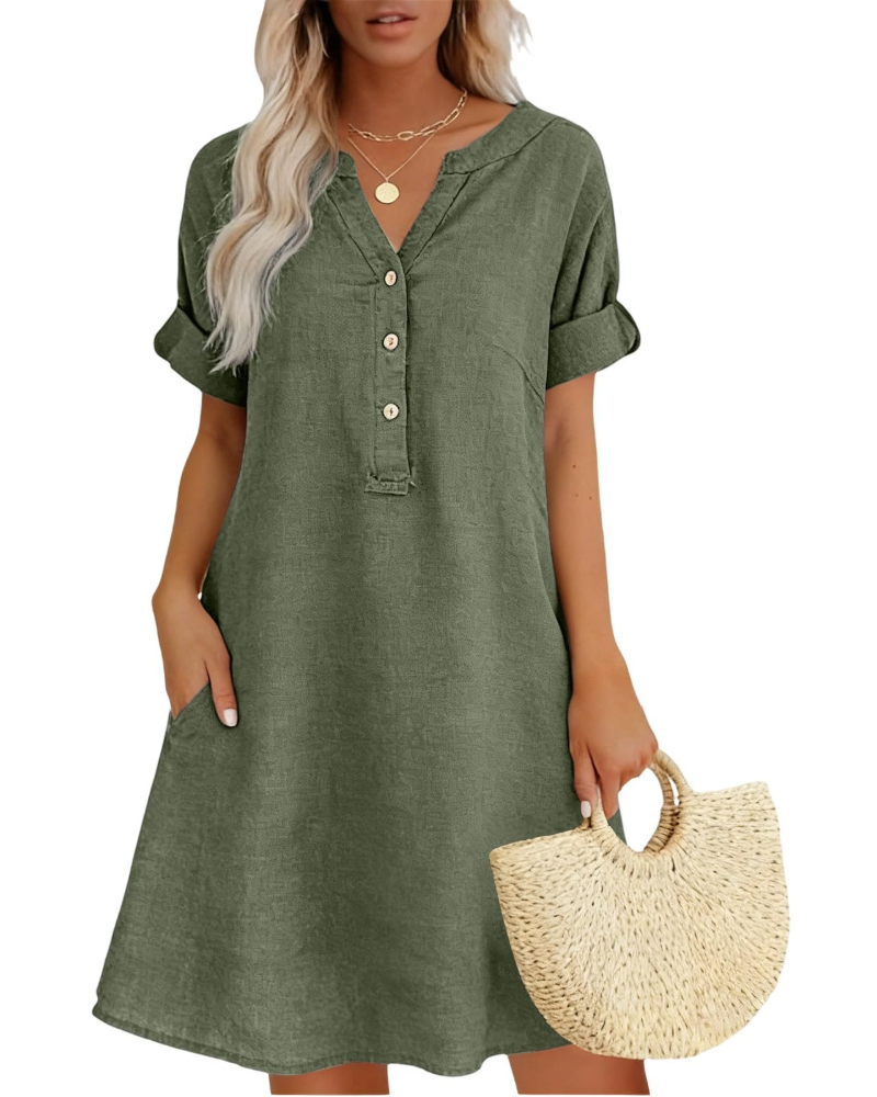 Evelyn Women’s Summer Midi Dress – Casual Linen Cotton Beach Sundress