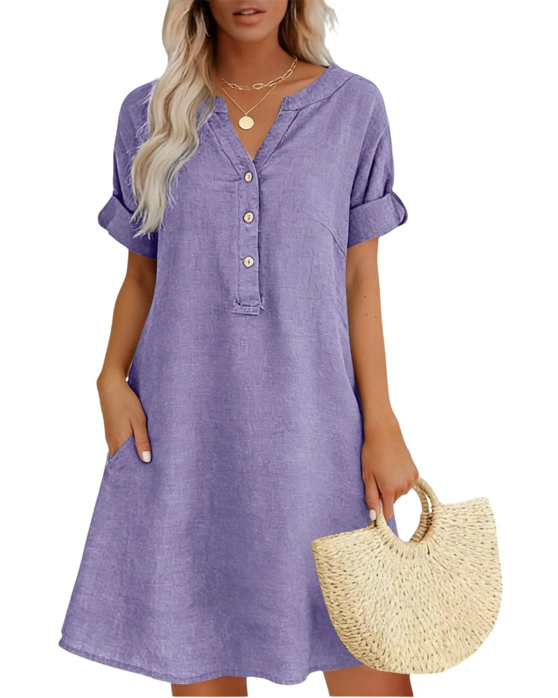 Evelyn Women’s Summer Midi Dress – Casual Linen Cotton Beach Sundress