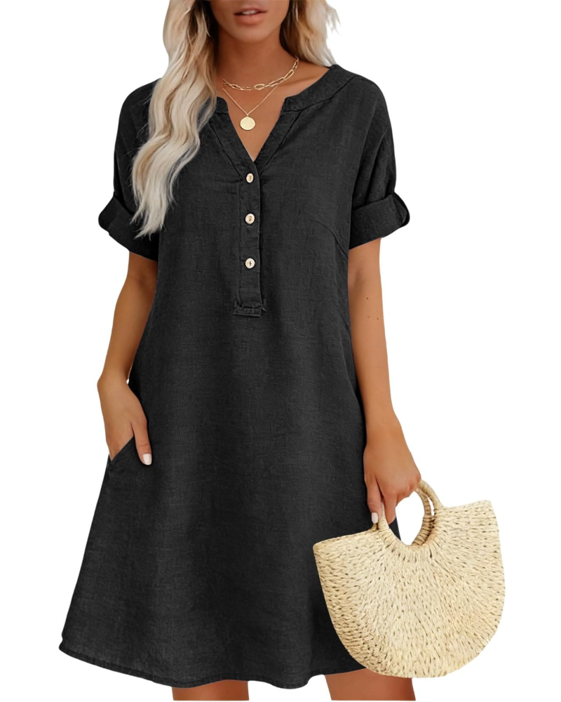 Evelyn Women’s Summer Midi Dress – Casual Linen Cotton Beach Sundress