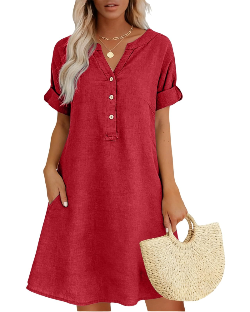 Evelyn Women’s Summer Midi Dress – Casual Linen Cotton Beach Sundress