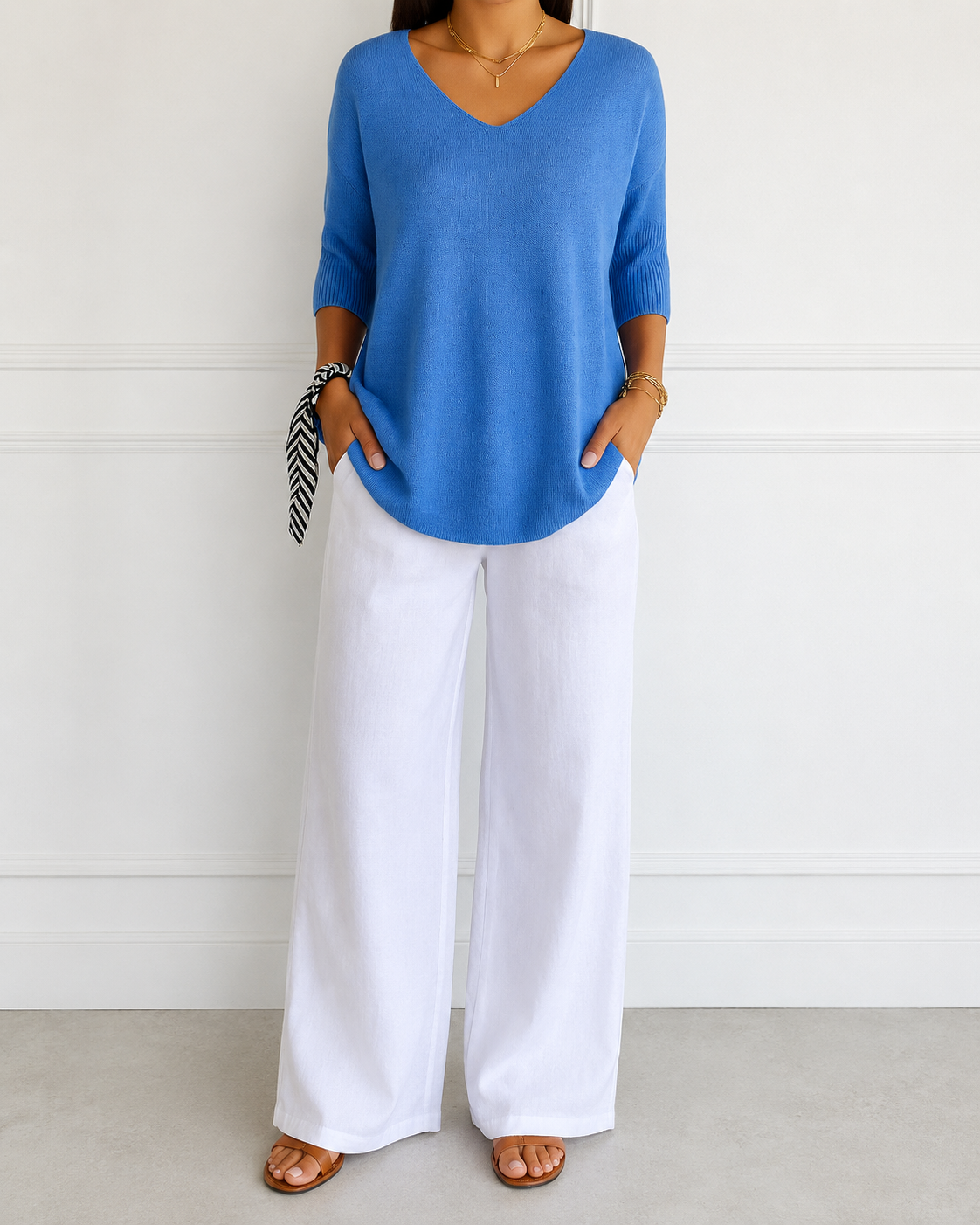 Coraline Women's V-Neck Sweater – Fine Knit Fitted Pullover for Office and Casual Wear