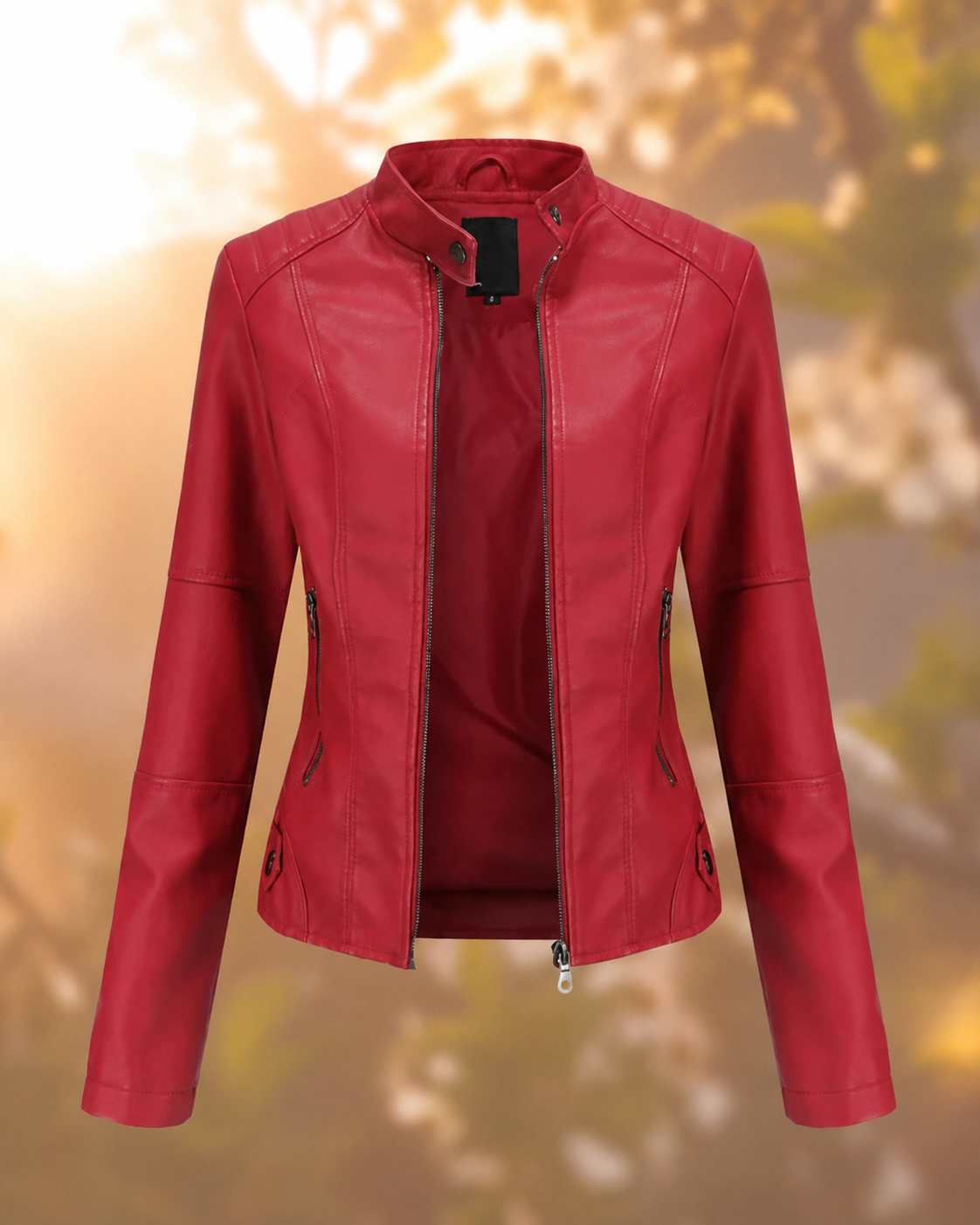 Sasha Women's Leather Jacket – Slim Fit Zip Biker Jacket for Spring and Fall