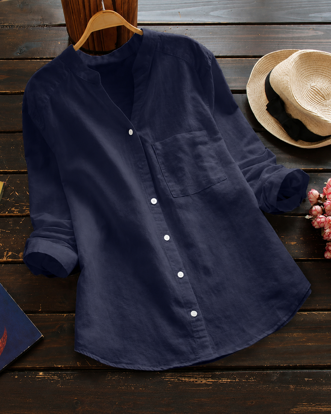 Aloyse Women's Linen Cotton Shirt – Relaxed Fit Breathable Button-Up Top