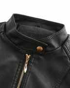 Janiyah Women's Leather Jacket – Stand Collar Zip Jacket with Pockets
