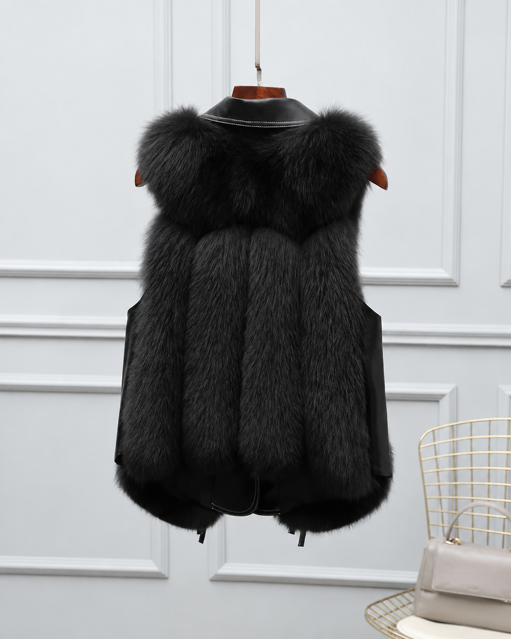 Dilara Women's Faux Fur Vest – Oversized Lapel Gilet with Adjustable Waist