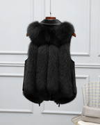 Dilara Women's Faux Fur Vest – Oversized Lapel Gilet with Adjustable Waist