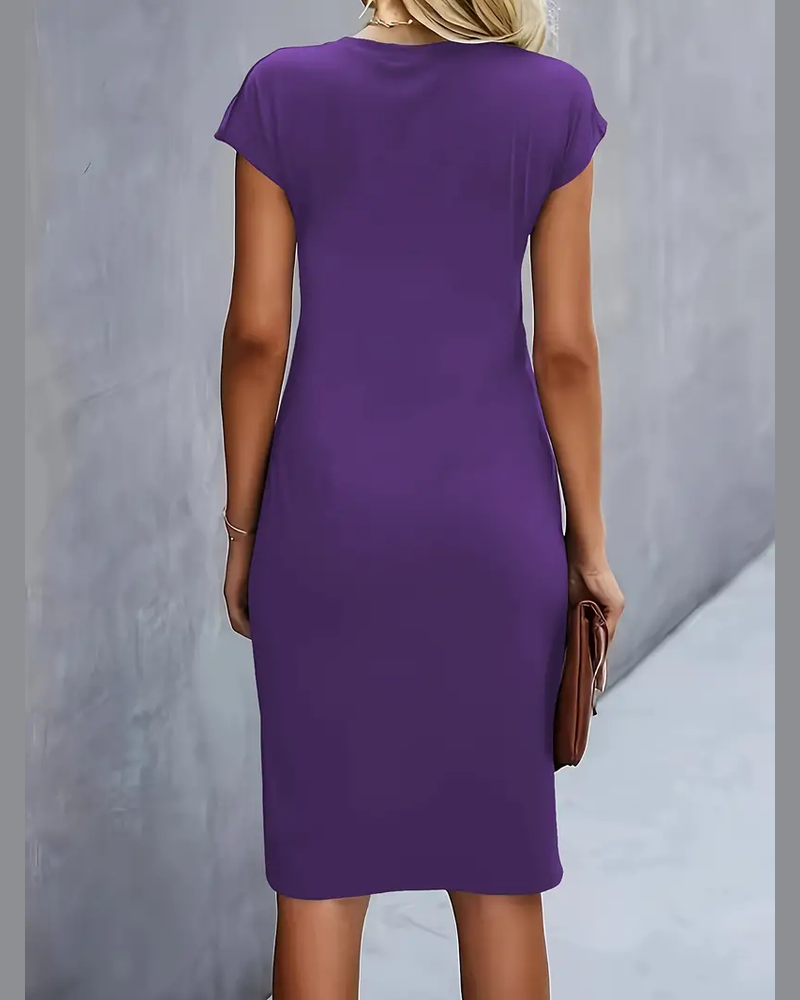 Mylene Women's Midi Dress – Round Neck Elegant Dress for Office and Events