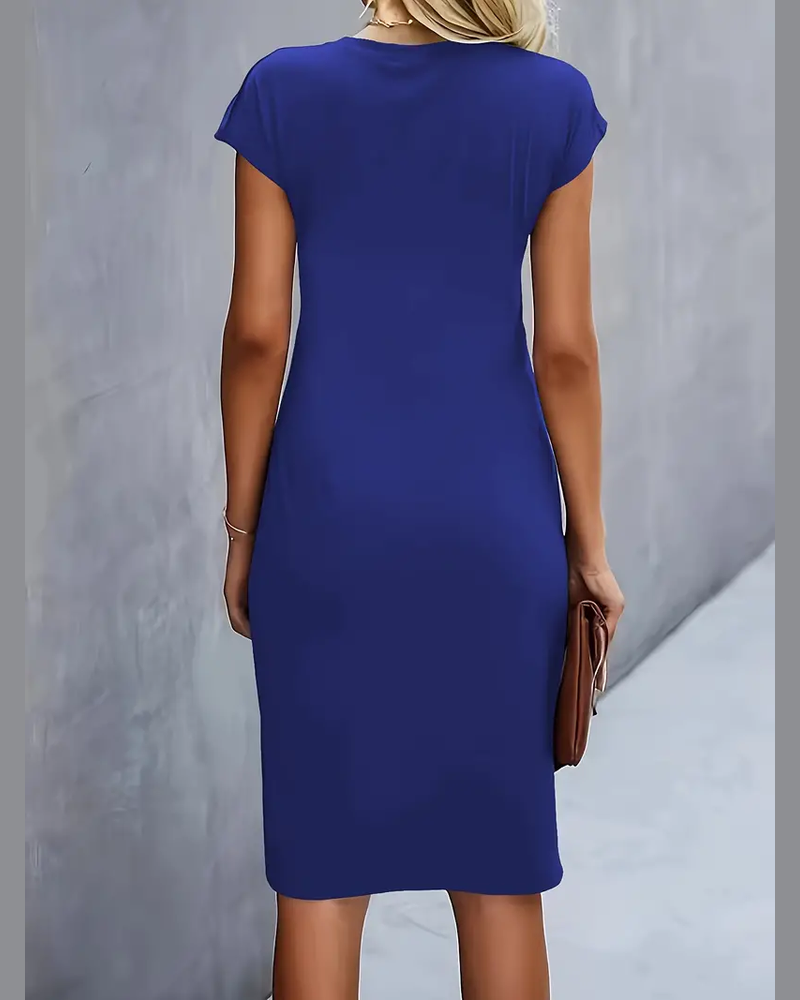 Mylene Women's Midi Dress – Round Neck Elegant Dress for Office and Events
