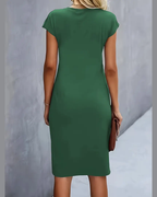 Mylene Women's Midi Dress – Round Neck Elegant Dress for Office and Events