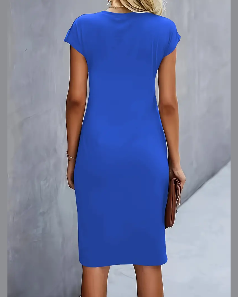 Mylene Women's Midi Dress – Round Neck Elegant Dress for Office and Events
