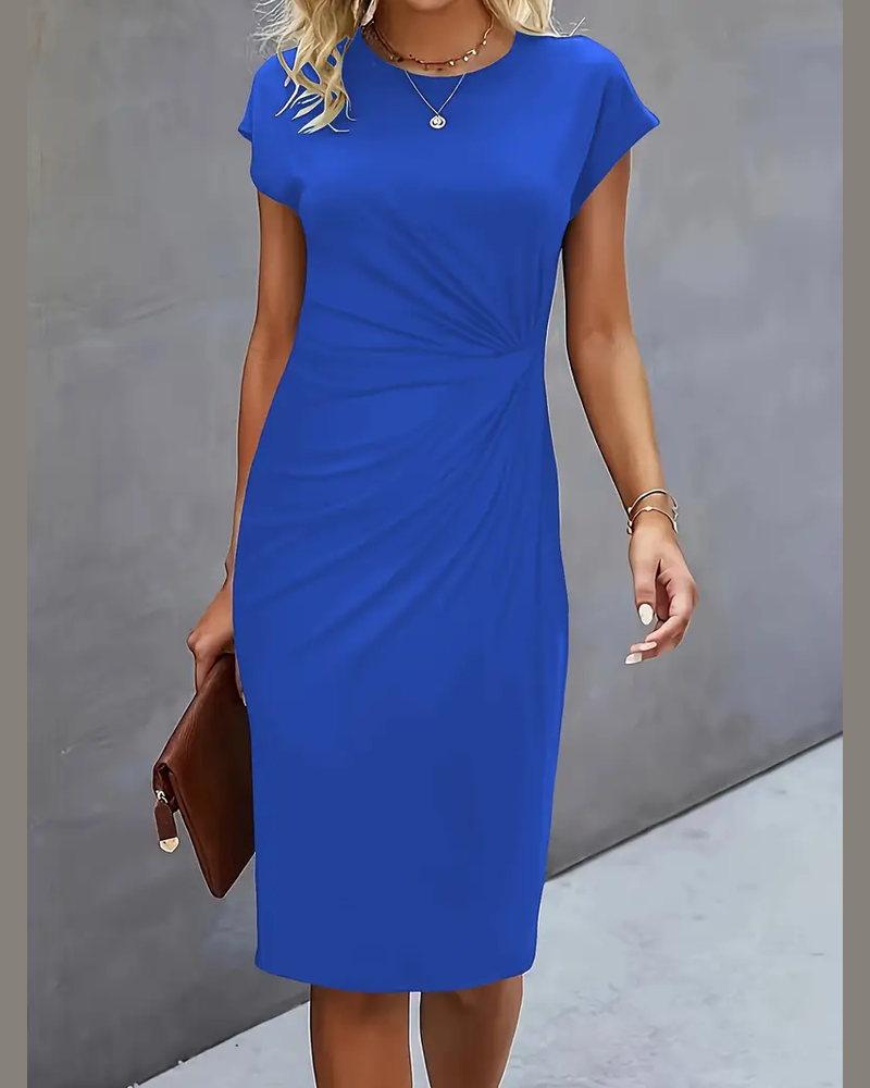 Mylene Women's Midi Dress – Round Neck Elegant Dress for Office and Events