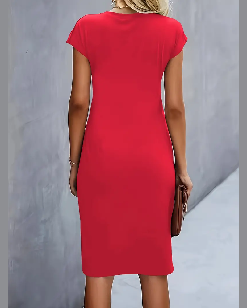 Mylene Women's Midi Dress – Round Neck Elegant Dress for Office and Events