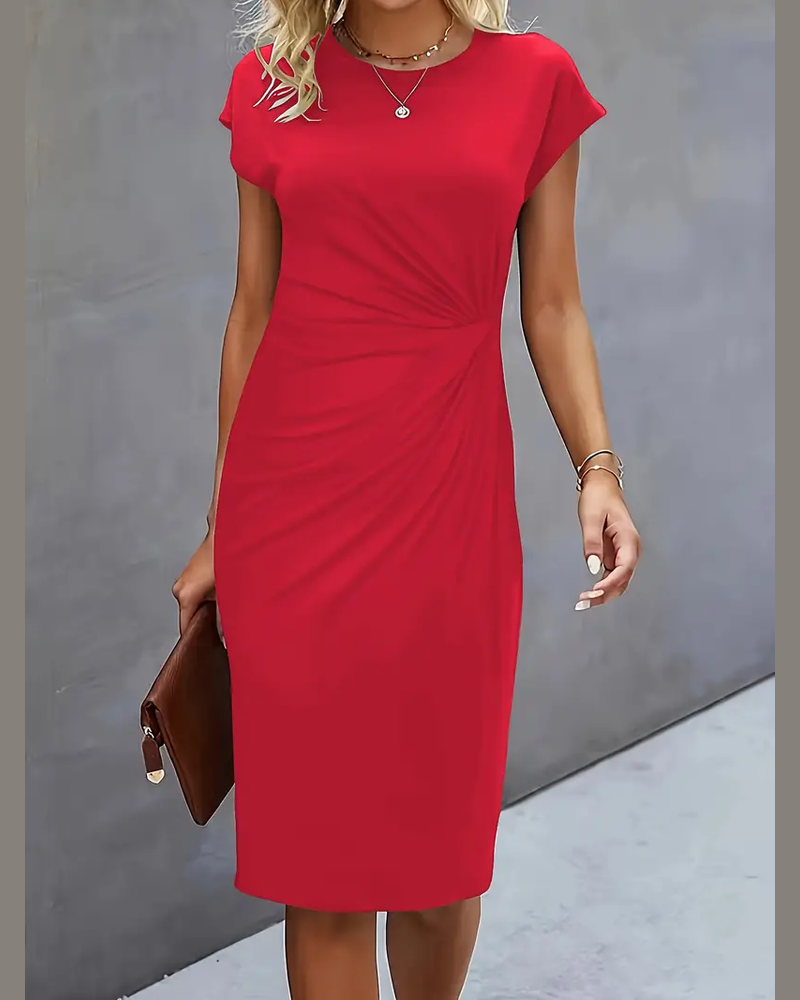 Mylene Women's Midi Dress – Round Neck Elegant Dress for Office and Events