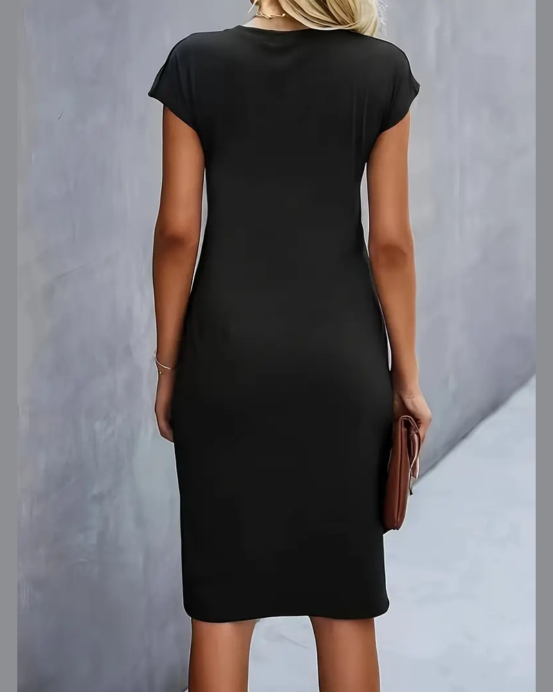 Mylene Women's Midi Dress – Round Neck Elegant Dress for Office and Events