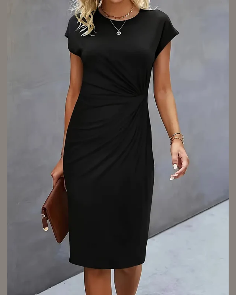 Mylene Women's Midi Dress – Round Neck Elegant Dress for Office and Events