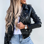 Eva Women’s Leather Jacket – Premium Belted Moto Jacket with Stand Collar