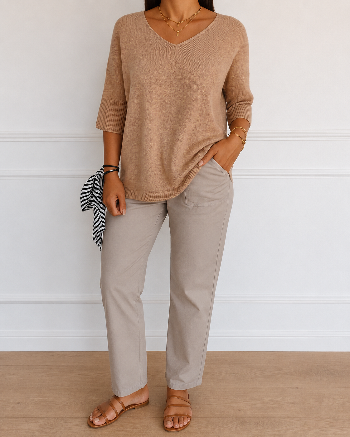 Coraline Women's V-Neck Sweater – Fine Knit Fitted Pullover for Office and Casual Wear