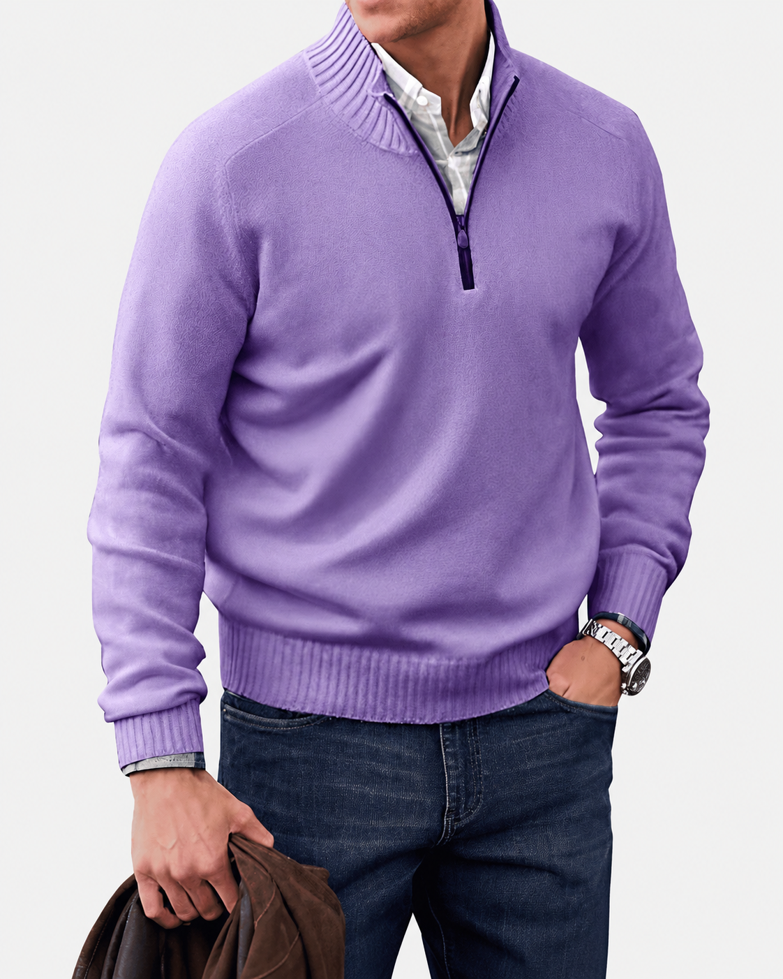 Adrian Men's Half-Zip Sweater – Cashmere-Inspired Knit Pullover with Stand Collar