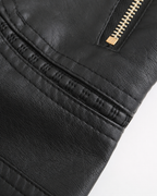 Janiyah Women's Leather Jacket – Stand Collar Zip Jacket with Pockets