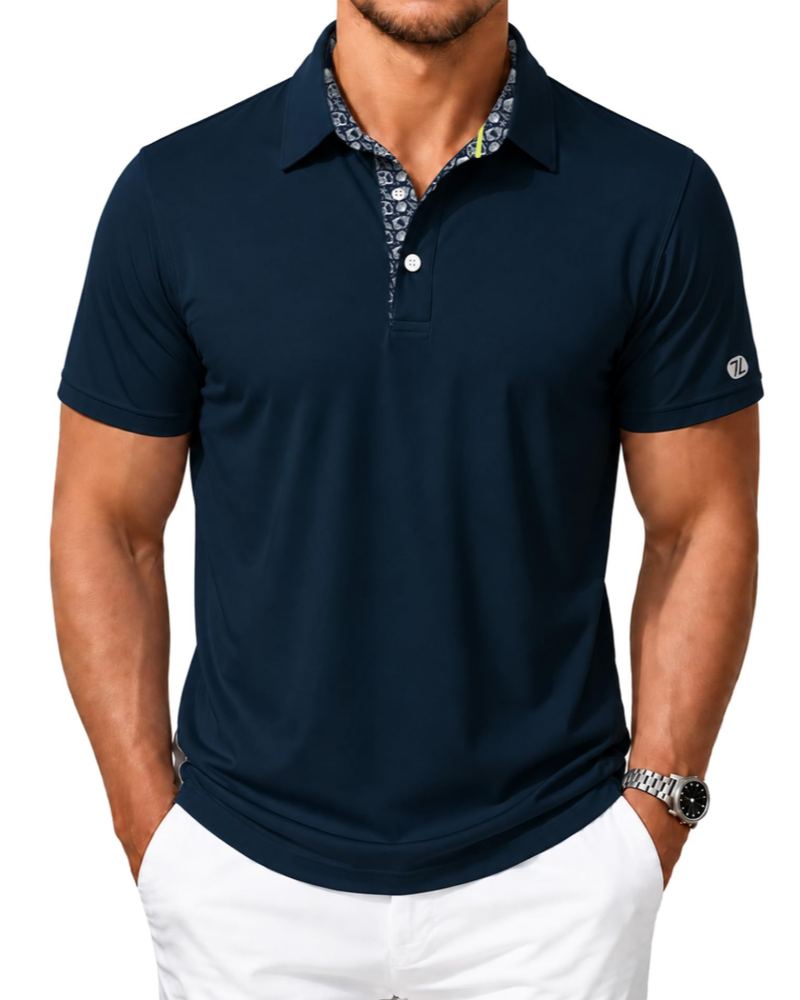 Declan Men’s Golf Polo Shirt – Quick-Dry, 4-Way Stretch & Printed Collar