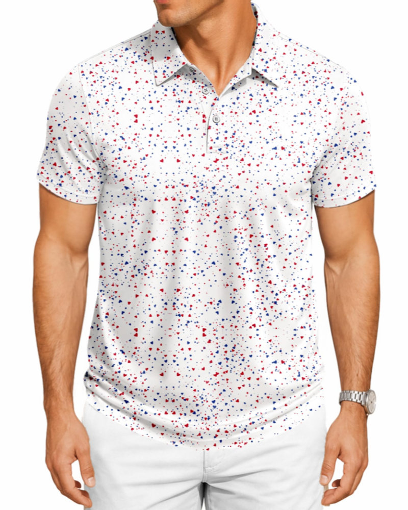 Spencer Men’s Printed Golf Polo – Moisture-Wicking, 4-Way Stretch & UPF 30+