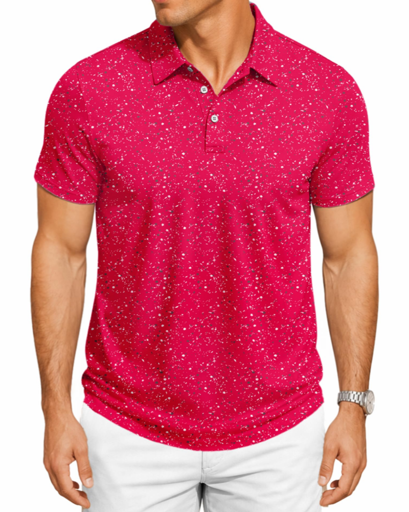 Spencer Men’s Printed Golf Polo – Moisture-Wicking, 4-Way Stretch & UPF 30+