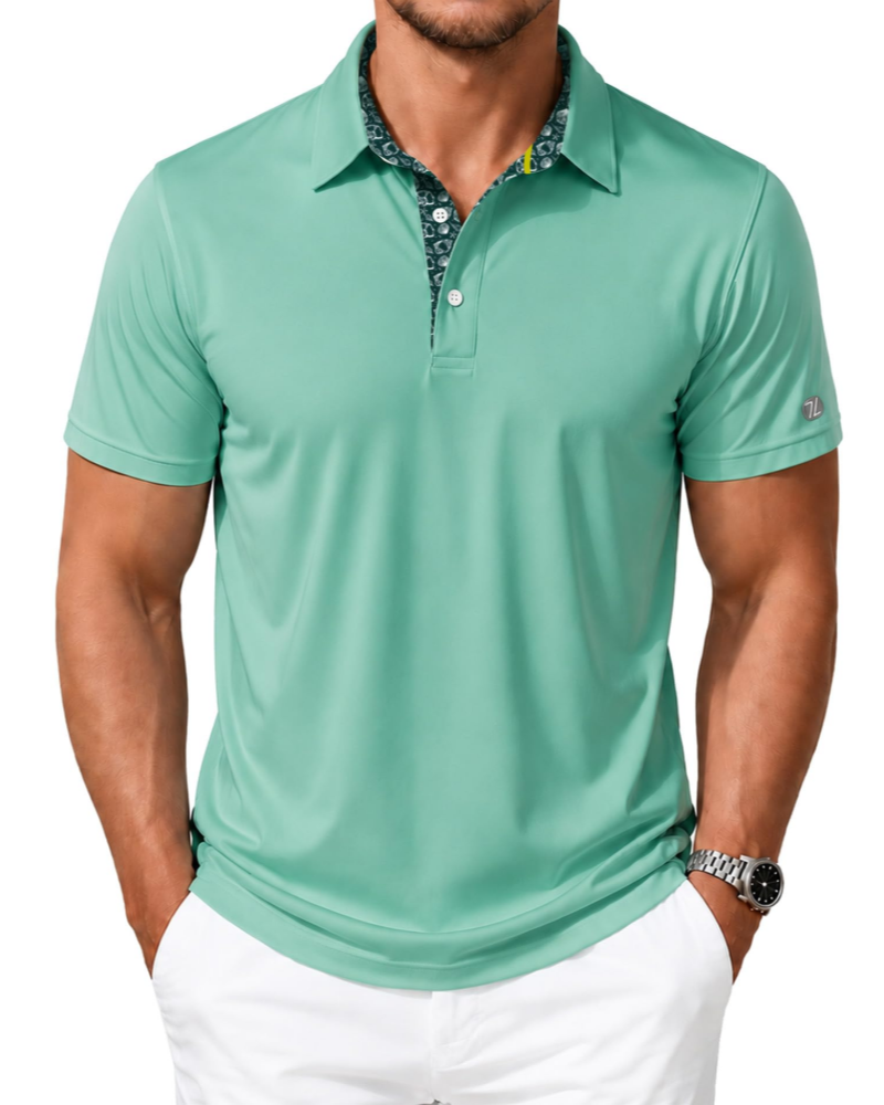 Declan Men’s Golf Polo Shirt – Quick-Dry, 4-Way Stretch & Printed Collar