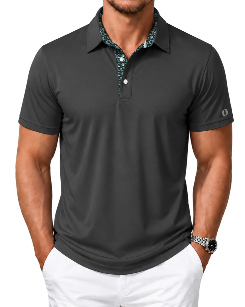 Declan Men’s Golf Polo Shirt – Quick-Dry, 4-Way Stretch & Printed Collar