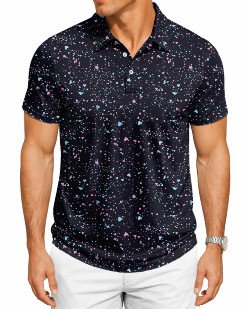 Spencer Men’s Printed Golf Polo – Moisture-Wicking, 4-Way Stretch & UPF 30+