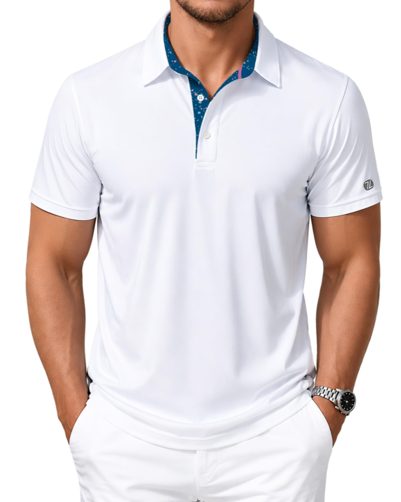 Declan Men’s Golf Polo Shirt – Quick-Dry, 4-Way Stretch & Printed Collar