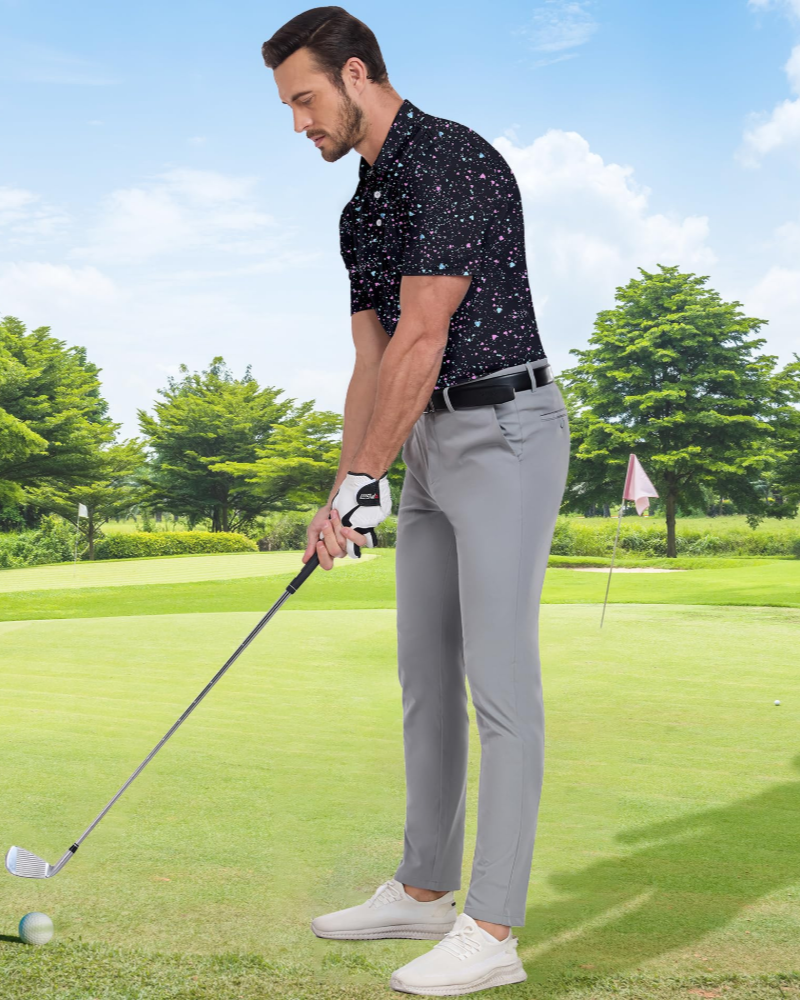 Spencer Men’s Printed Golf Polo – Moisture-Wicking, 4-Way Stretch & UPF 30+