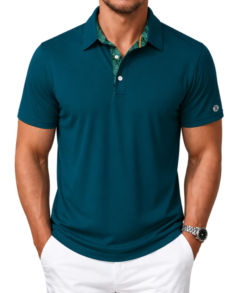 Declan Men’s Golf Polo Shirt – Quick-Dry, 4-Way Stretch & Printed Collar